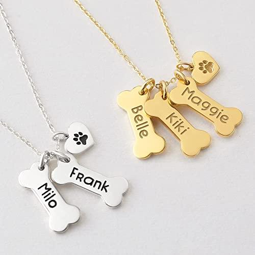 Personalized Sterling Silver Dog Mom Necklace with PawPrint & Bone Charms