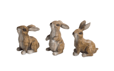 Vintage-Inspired Set Of 6 Hand-Carved Look Rabbit Figurines