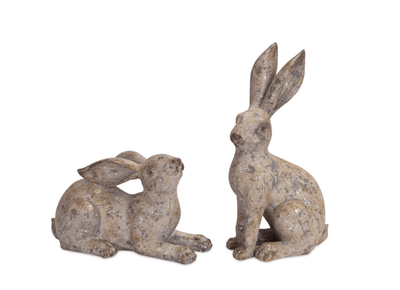 Rustic Patina Garden Rabbits - Set Of 2, 7"H & 14"H