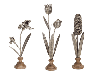 Elegant Floral Sculpture Set Of 3 In Antique Finish