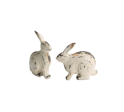 Vintage-Inspired Distressed Ivory Rabbit Set (8 Pieces)