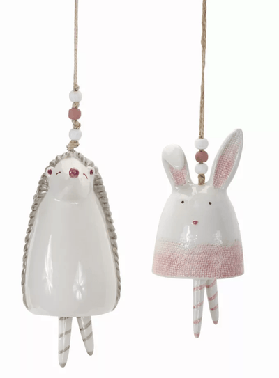 Charming Bunny And Hedgehog Bell Set In Stoneware