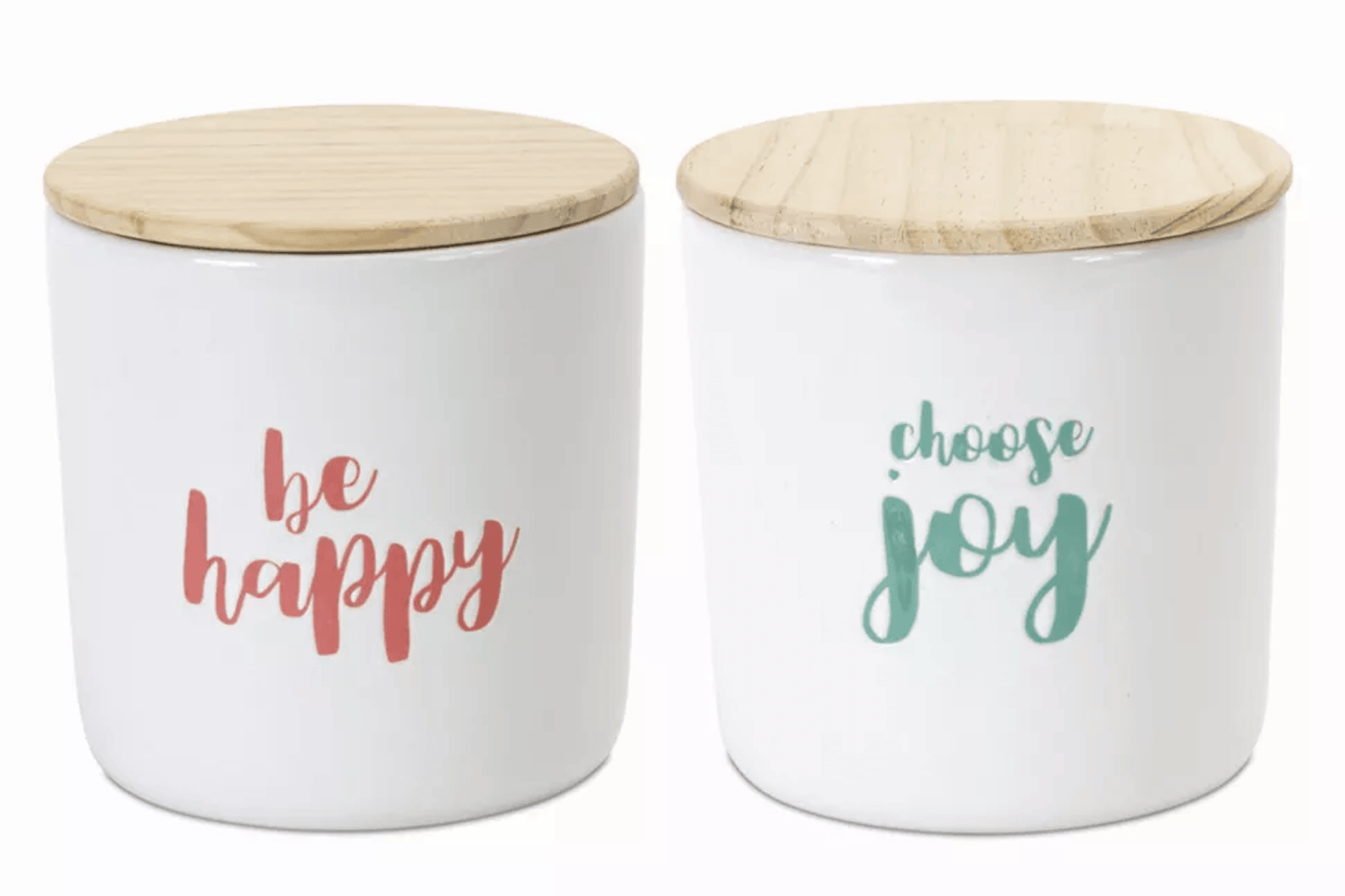 Elegant Wood And Stoneware Canisters - Set Of 2 (4.75"H)