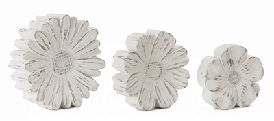 Elegant Carved Wood-Look Flower Accents Set Of 3