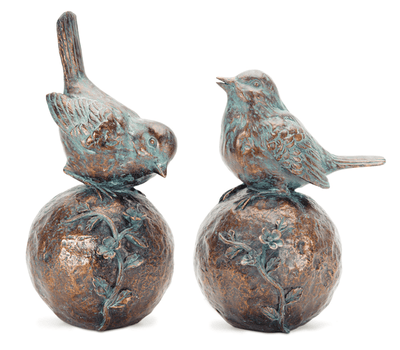 Elegant Resin Bird And Orb Set Of 2 – 8.5" & 10.5" Height