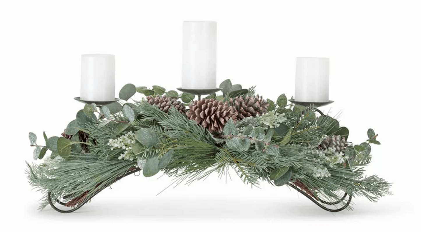 Pine And Eucalyptus Winter Centerpiece With Candle Holder