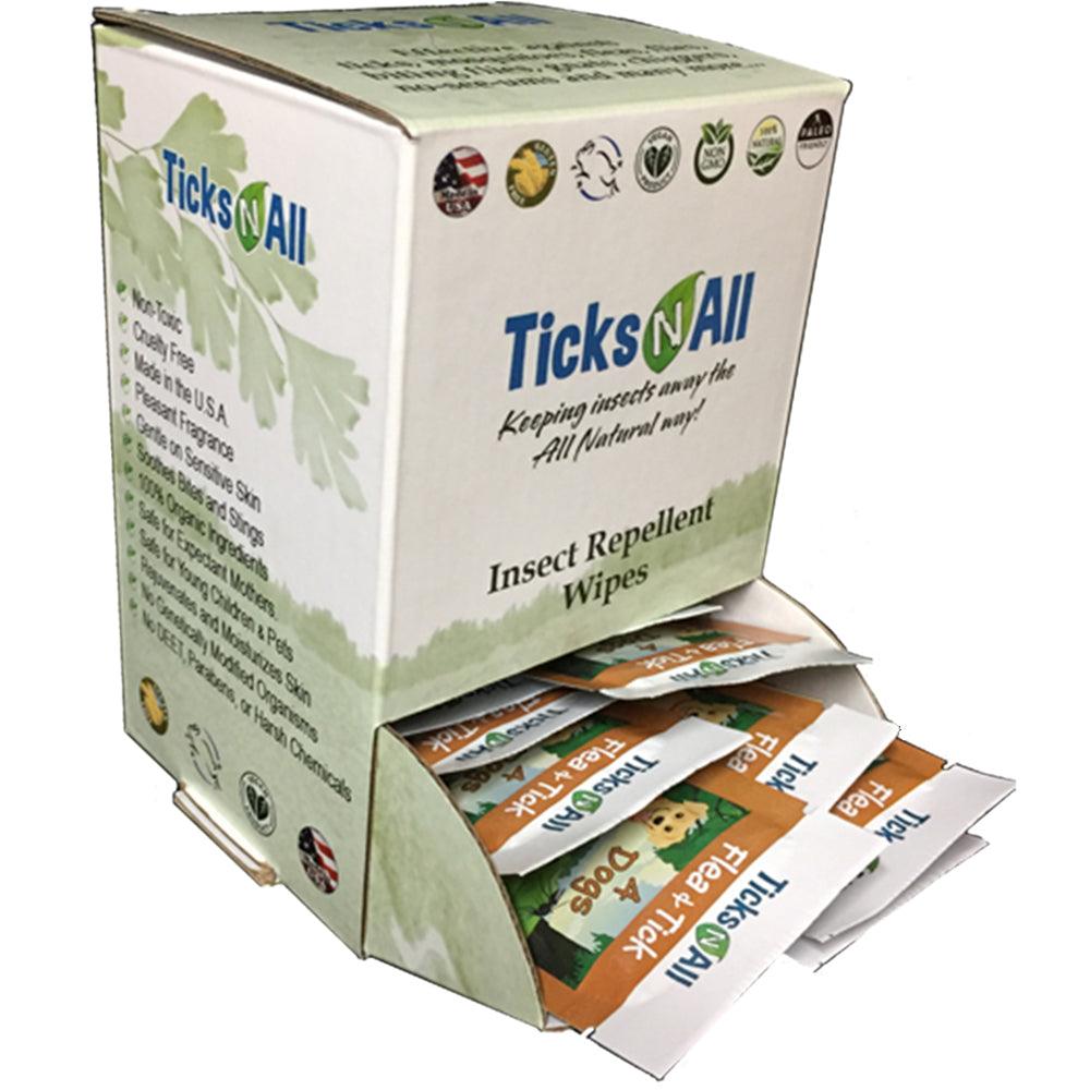 Ticks-N-All All Natural Flea & Tick Wipes For Dogs - Premium 50 ct. Box