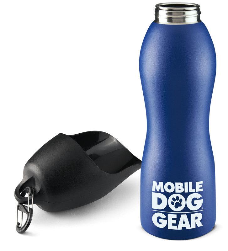 Mobile Dog Gear 25 Oz Stainless Steel Water Bottle with Integrated Bowl for Dogs