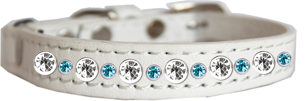 14 Jeweled Dog Collar in White & Aqua - Posh Collection