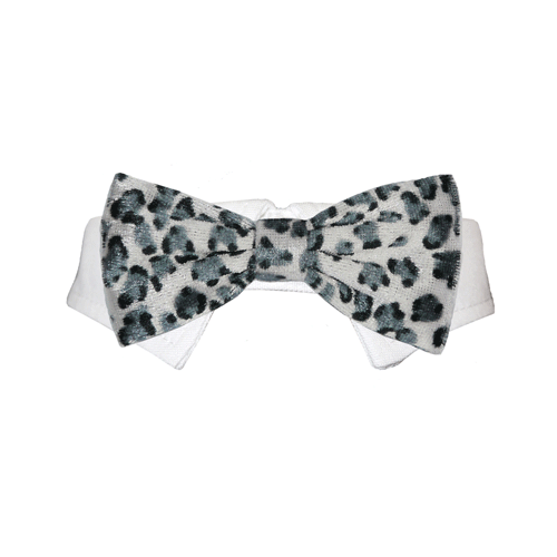 White Velvet Bow Tie with Detachable Collar - 3XL (Neck Size: 24)