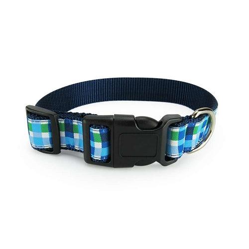 Summer Plaid Blue Dog Collar