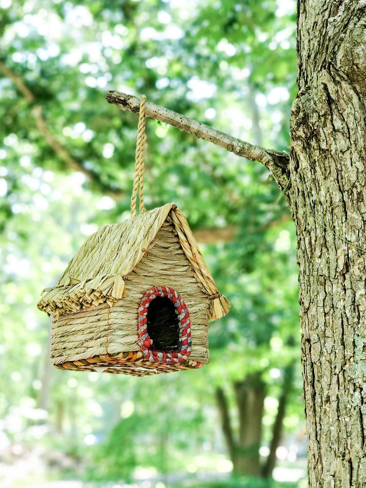 Handcrafted Seagrass Birdhouse with Sari Cuttings - Fair Trade Nest