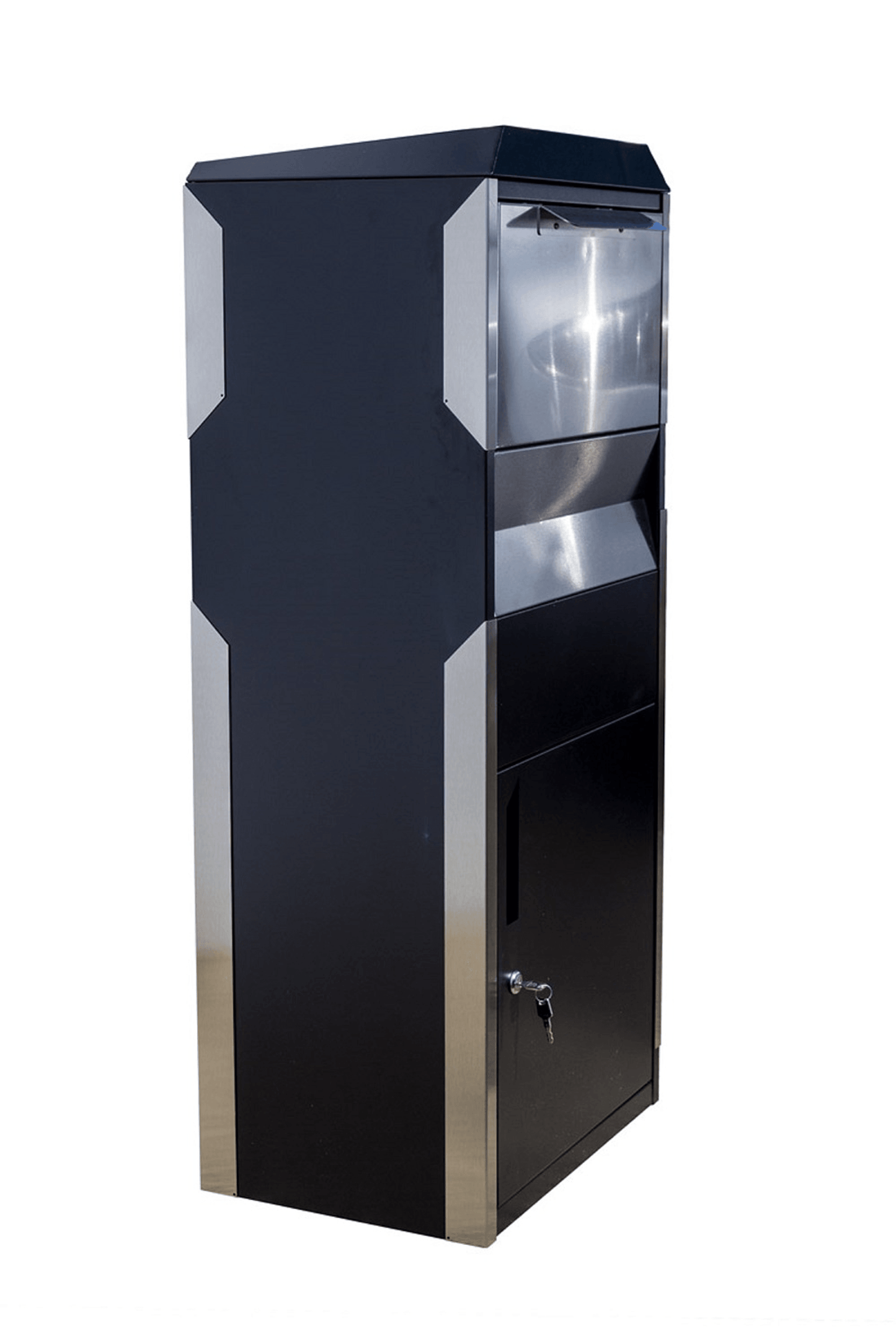 Winfield Locking Parcel Drop Box In Black With Stainless Steel Accents