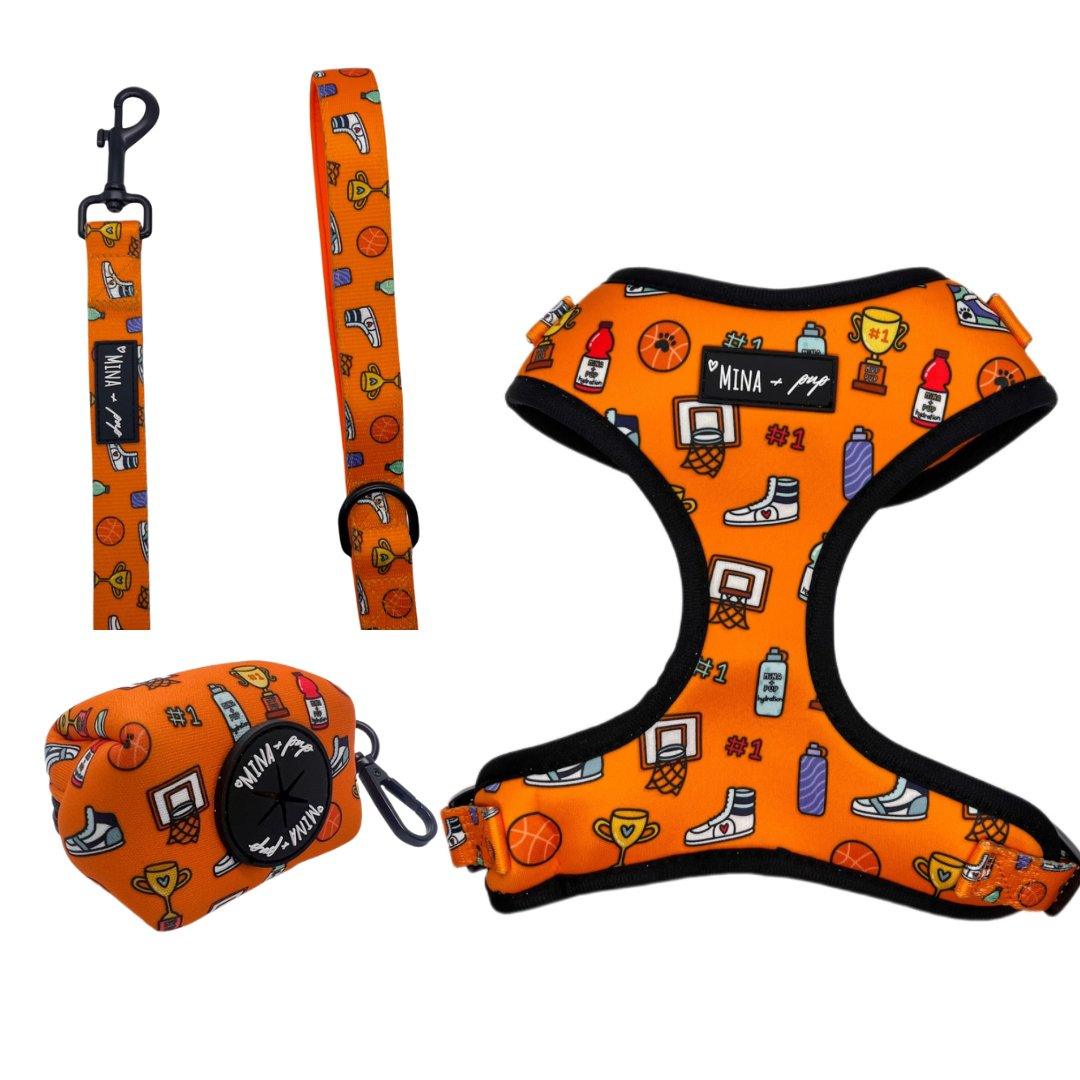 Basketball Adjustable Harness Bundle with Comfort Leash & Poop Bag - Dog Hugs Cat