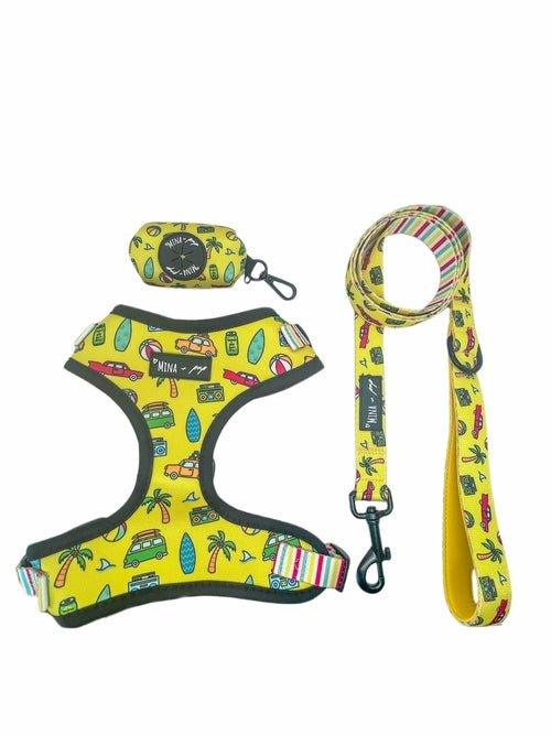 Beach Bum Bundle: Adjustable Harness, Leash, and Poop Bag - Dog Hugs Cat