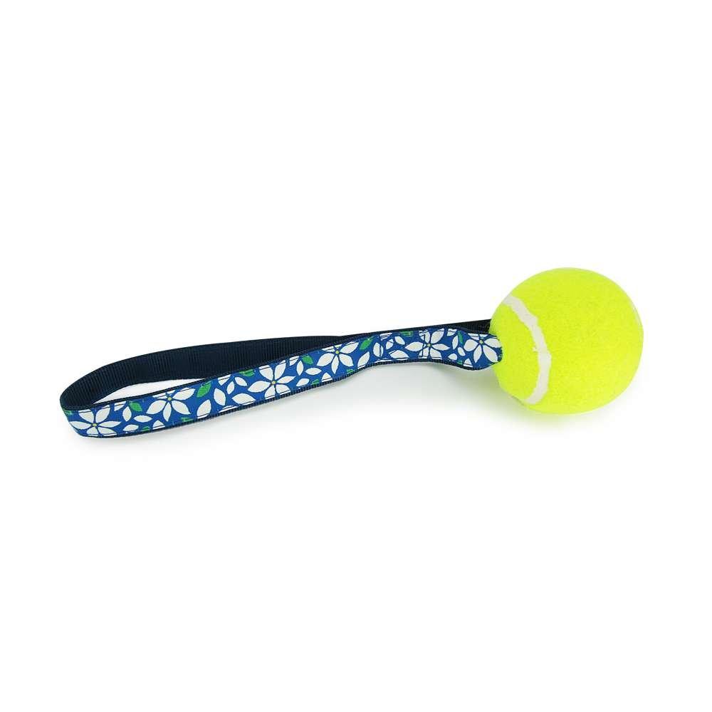 Blue Floral Tennis Ball Toss Toy with Patented Non - pressurized Tuff Ball - Dog Hugs Cat