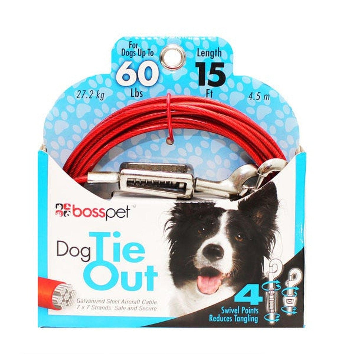 BP 15ft Large Tie - Out with Spring Attachment - Dog Hugs Cat