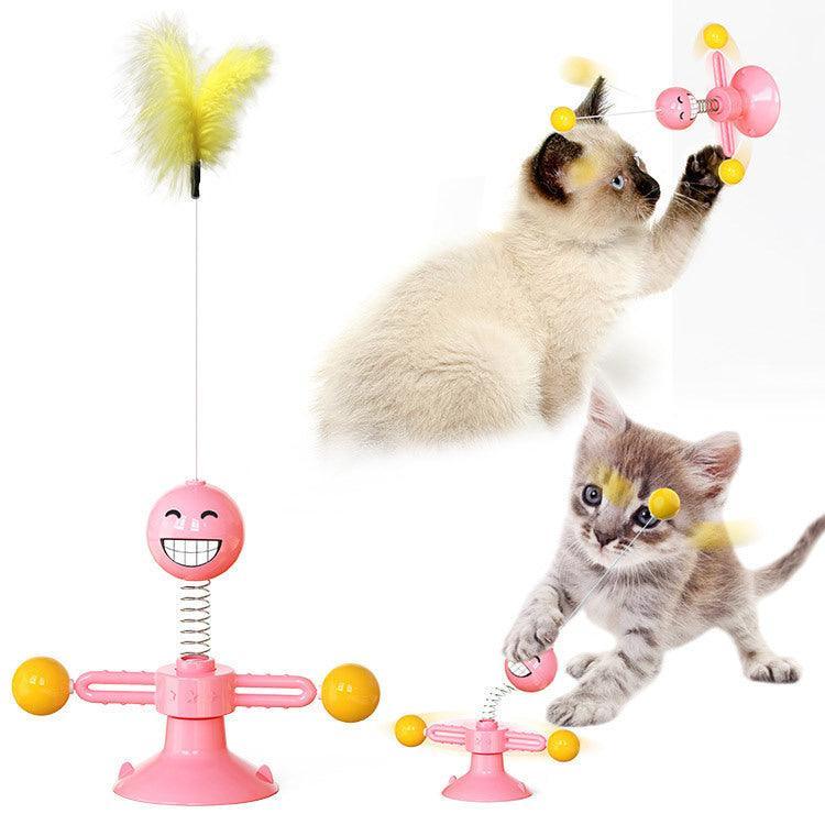 Catnip Spin & Scratch Toy: Interactive Multi - Function Windmill Toy For Cats - Dog Hugs Cat