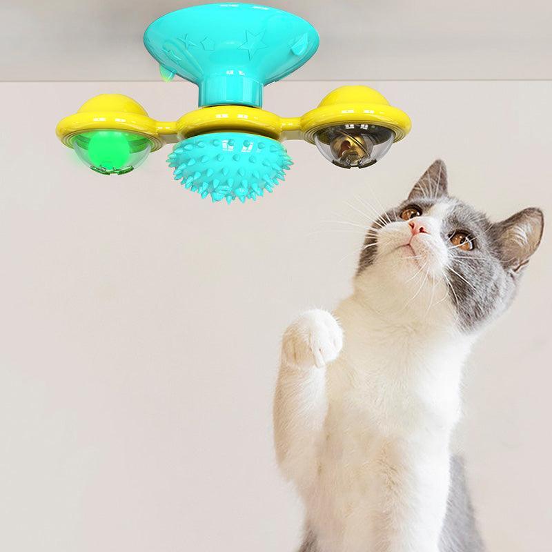 Catnip Spin & Scratch Toy: Interactive Multi - Function Windmill Toy For Cats - Dog Hugs Cat