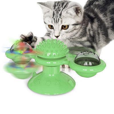 Catnip Spin & Scratch Toy: Interactive Multi - Function Windmill Toy For Cats - Dog Hugs Cat