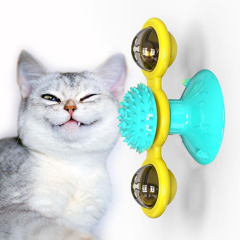 Catnip Spin & Scratch Toy: Interactive Multi - Function Windmill Toy For Cats - Dog Hugs Cat