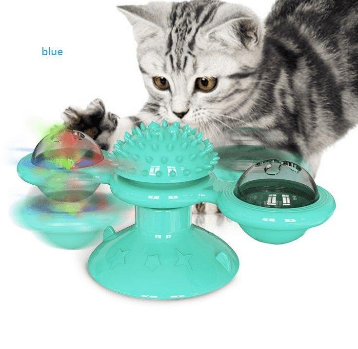 Catnip Spin & Scratch Toy: Interactive Multi - Function Windmill Toy For Cats - Dog Hugs Cat