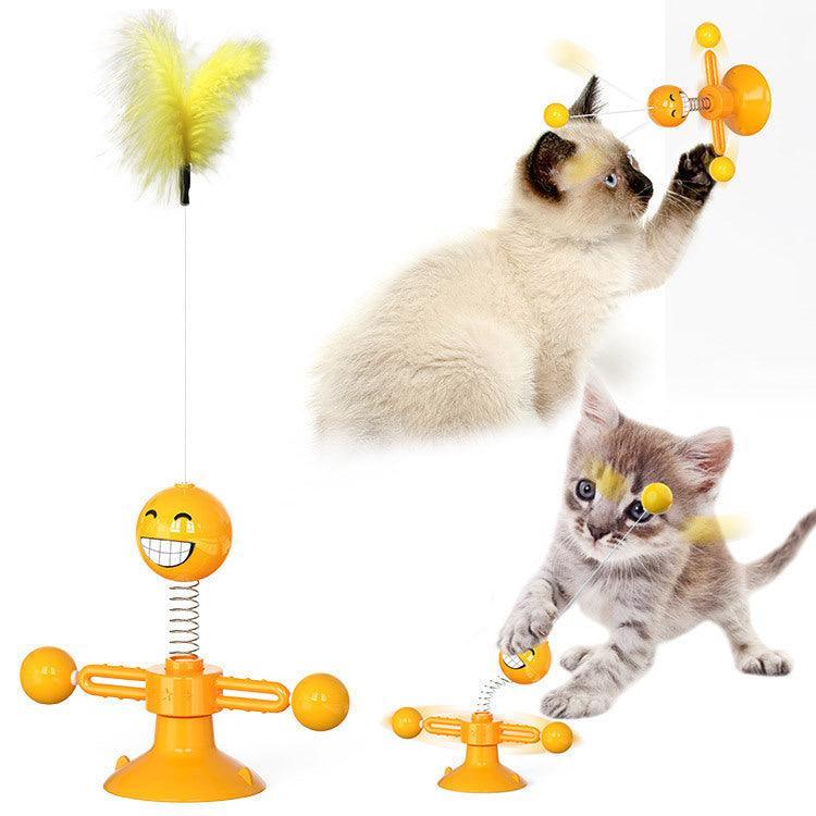 Catnip Spin & Scratch Toy: Interactive Multi - Function Windmill Toy For Cats - Dog Hugs Cat