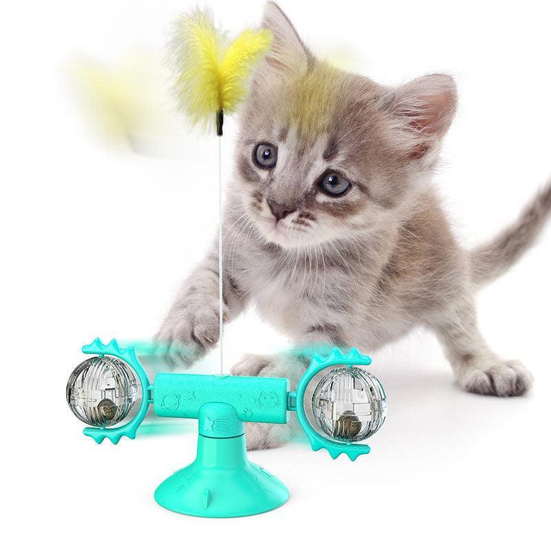 Catnip Spin & Scratch Toy: Interactive Multi - Function Windmill Toy For Cats - Dog Hugs Cat