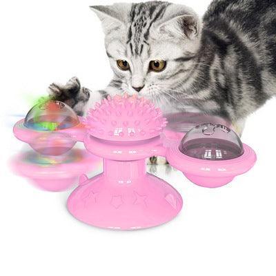 Catnip Spin & Scratch Toy: Interactive Multi - Function Windmill Toy For Cats - Dog Hugs Cat