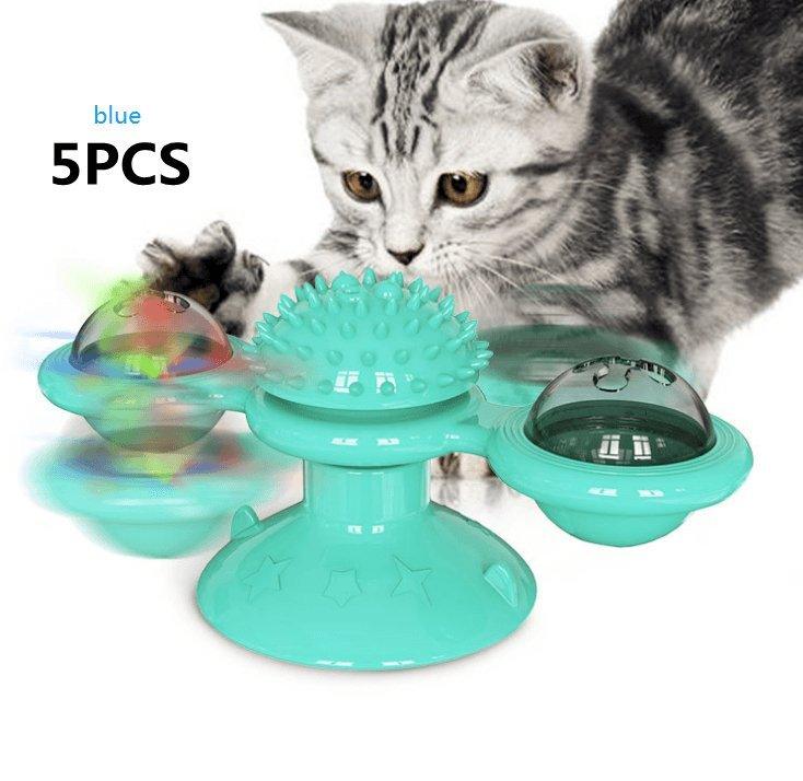 Catnip Spin & Scratch Toy: Interactive Multi - Function Windmill Toy For Cats - Dog Hugs Cat