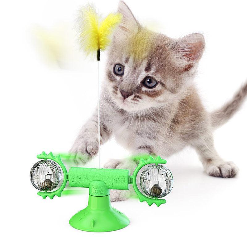 Catnip Spin & Scratch Toy: Interactive Multi - Function Windmill Toy For Cats - Dog Hugs Cat