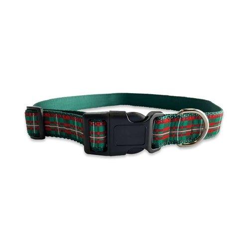 Christmas Plaid Adjustable Nylon Dog Collar with High - Quality Hardware - Dog Hugs Cat