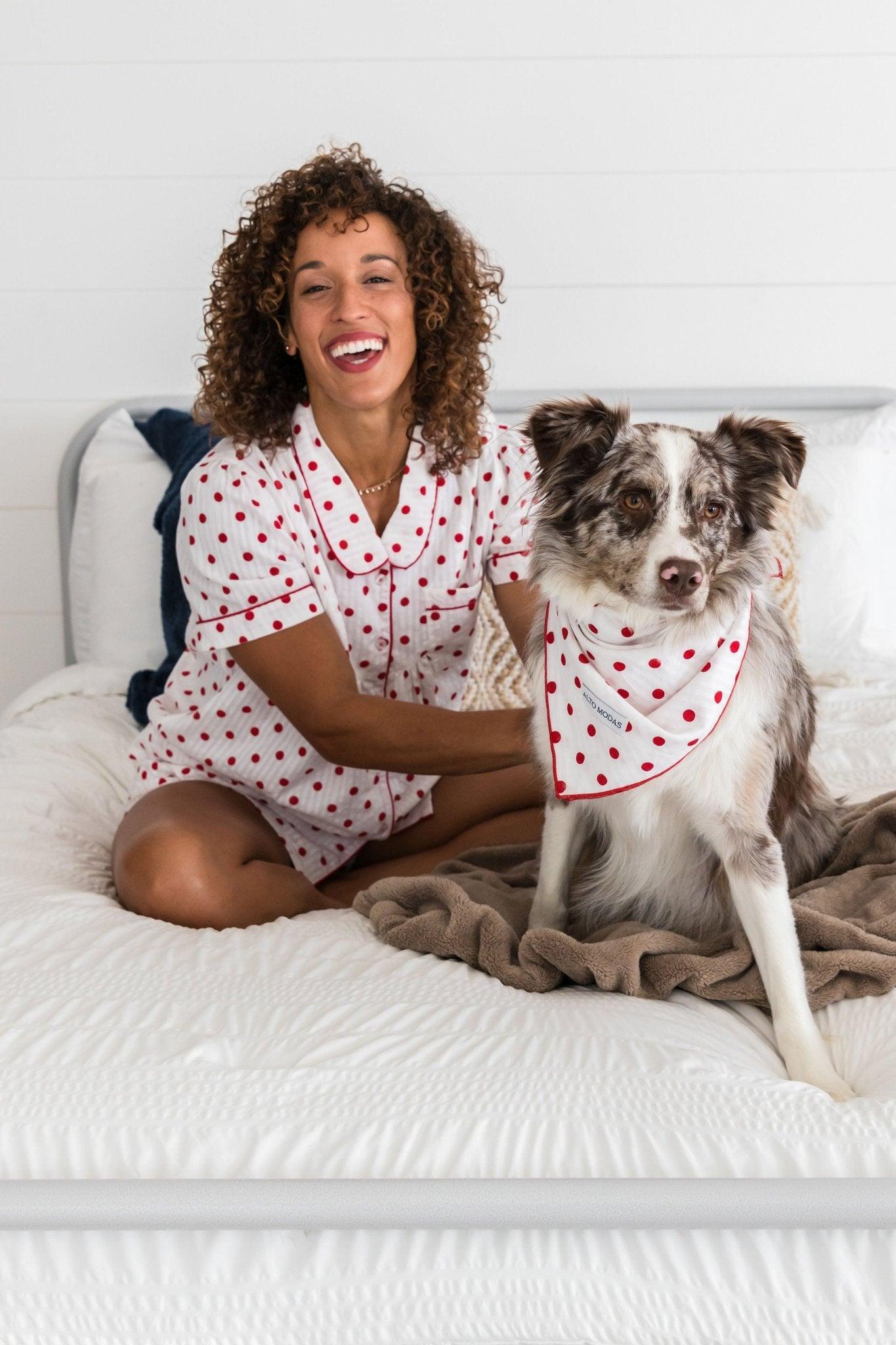 Classic Red & White Dots Seersucker Dog Bandana - Dog Hugs Cat