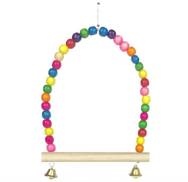 Colorful Beaded Bird Swing With Bells - Dog Hugs Cat