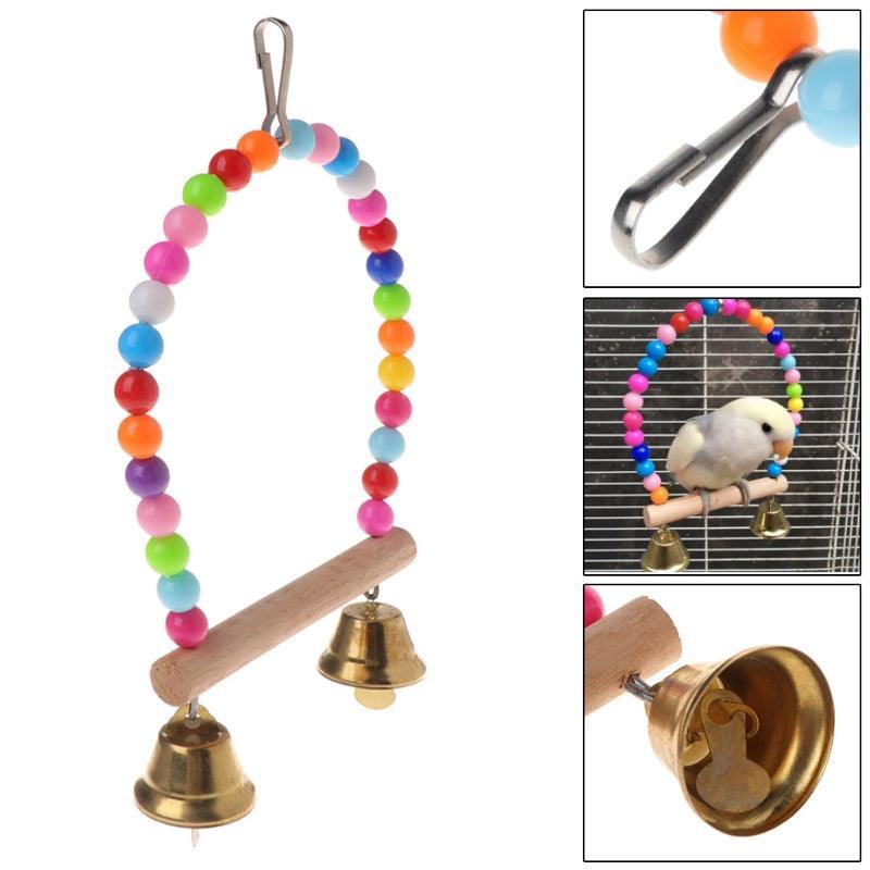 Colorful Beaded Bird Swing With Bells - Dog Hugs Cat