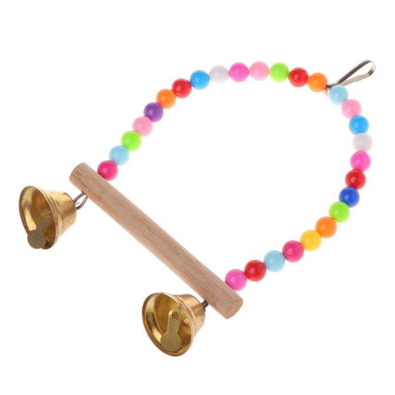 Colorful Beaded Bird Swing With Bells - Dog Hugs Cat