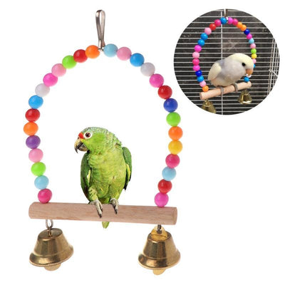 Colorful Beaded Bird Swing With Bells - Dog Hugs Cat