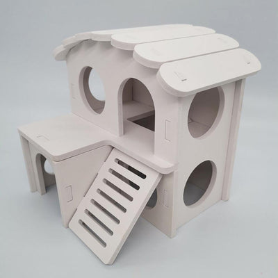 Colorful Double - Storey Hamster Sleeping Nest: A Stylish Wooden Villa Toy For Small Pets - Dog Hugs Cat