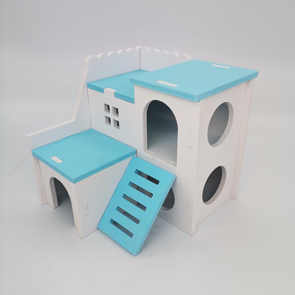 Colorful Double - Storey Hamster Sleeping Nest: A Stylish Wooden Villa Toy For Small Pets - Dog Hugs Cat