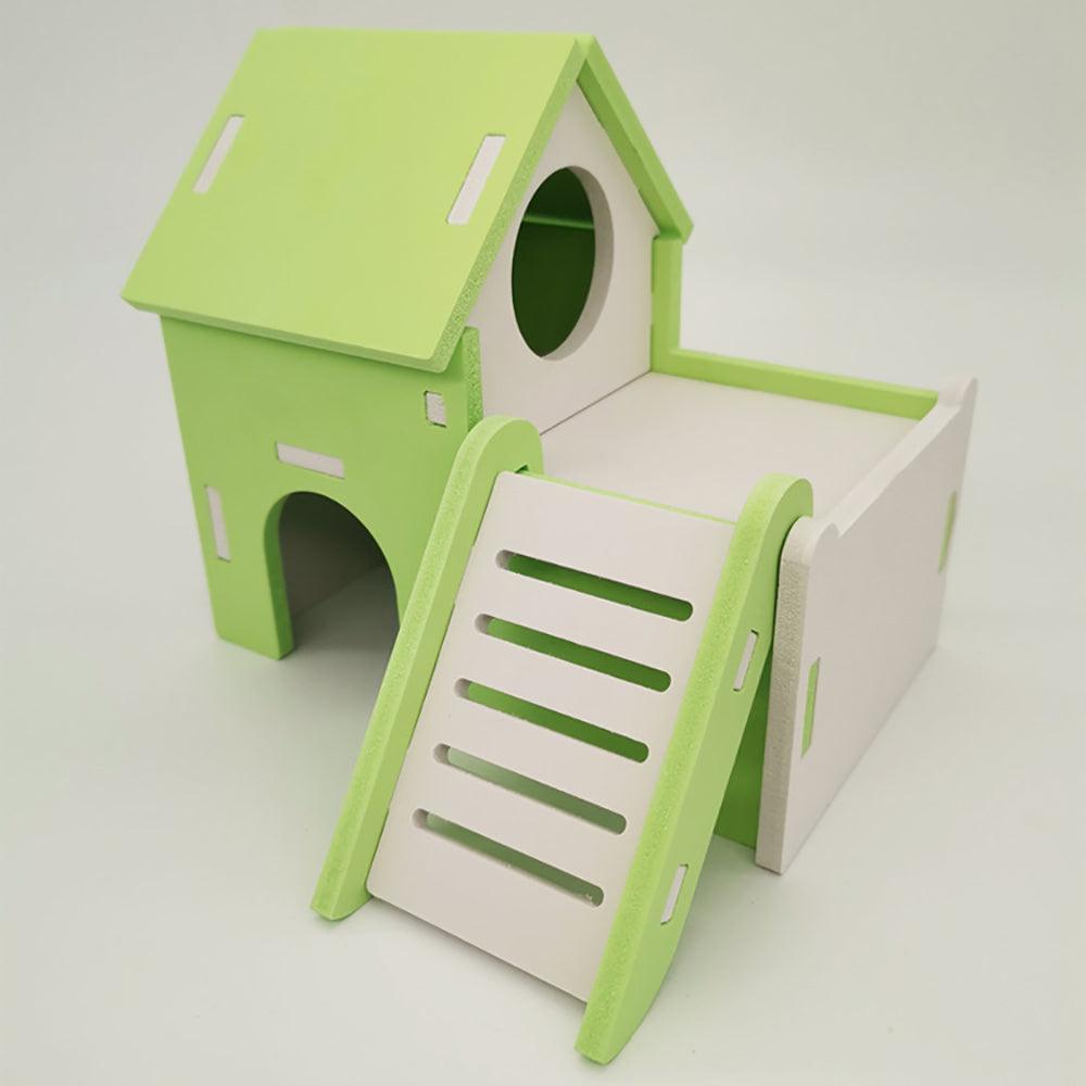 Colorful Double - Storey Hamster Sleeping Nest: A Stylish Wooden Villa Toy For Small Pets - Dog Hugs Cat