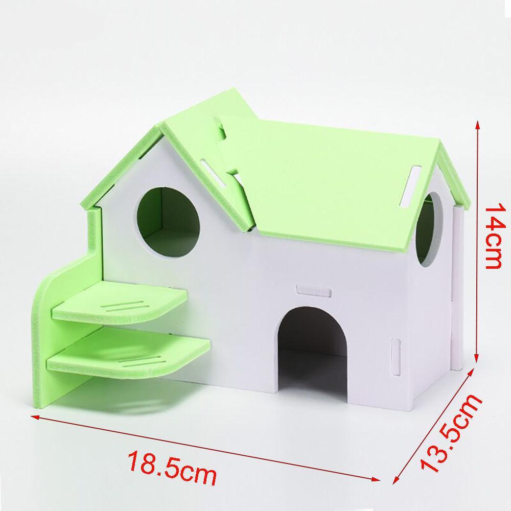 Colorful Double - Storey Hamster Sleeping Nest: A Stylish Wooden Villa Toy For Small Pets - Dog Hugs Cat