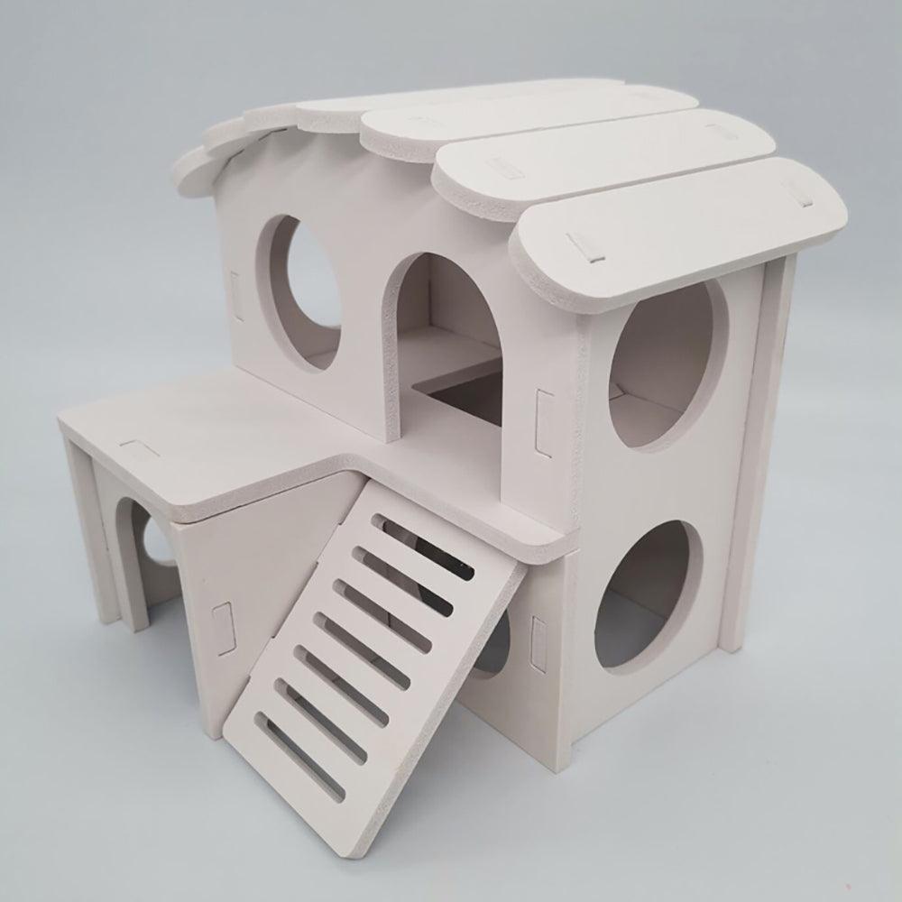 Colorful Double - Storey Hamster Sleeping Nest: A Stylish Wooden Villa Toy For Small Pets - Dog Hugs Cat