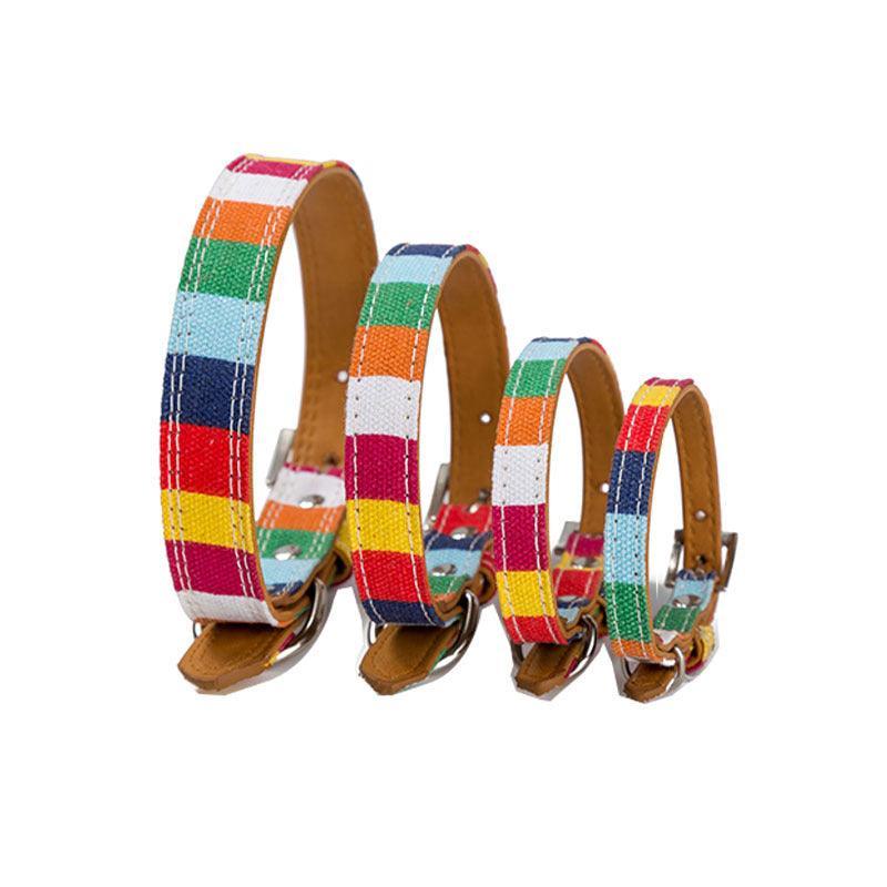 Colorful Rainbow Pu Leather Pet Dog Collar - Designer Collar For Big And Small Dogs - Dog Hugs Cat