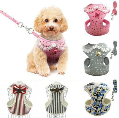 Comfortable Bow Tie Striped Dog Leash With Bells - Available In Multiple Colors And Sizes - Dog Hugs Cat