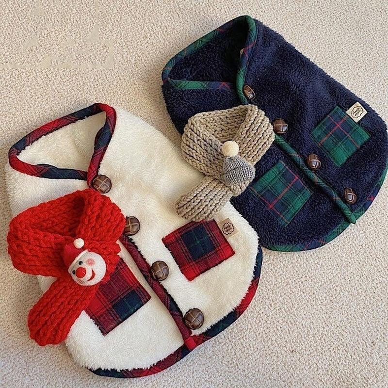 Cozy Canine Christmas Ensemble: Two - Piece Vest Sweater Coat And Scarf - Dog Hugs Cat