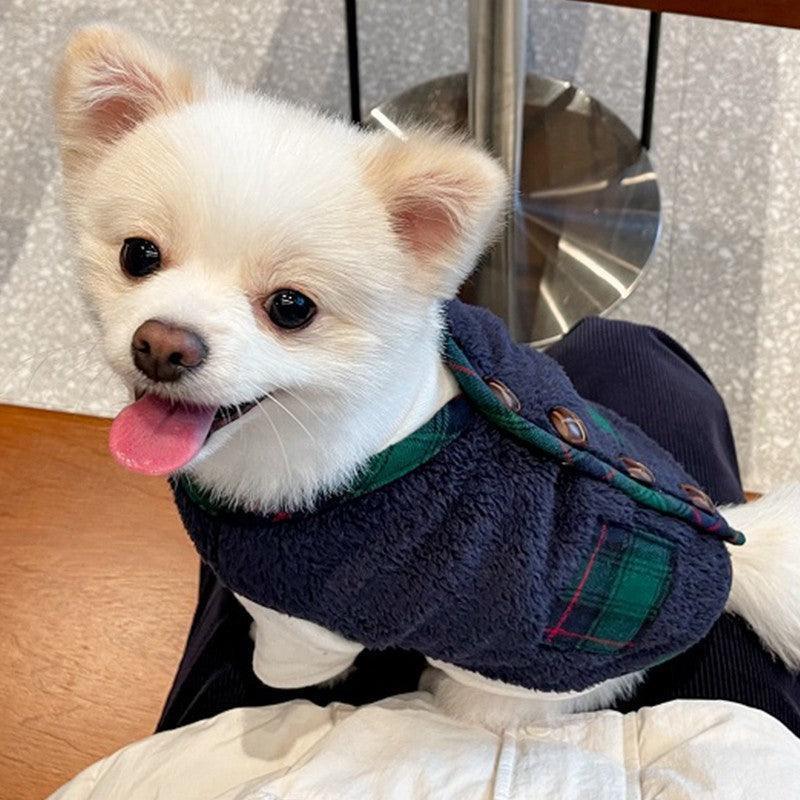 Cozy Canine Christmas Ensemble: Two - Piece Vest Sweater Coat And Scarf - Dog Hugs Cat