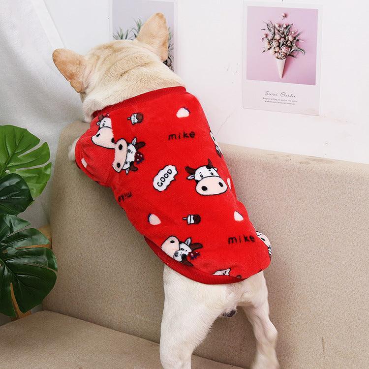 Cozy Canine Coral Fleece Pajama Jacket For Autumn And Winter - Dog Hugs Cat