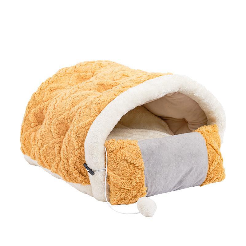 Cozy Cave Cat Bed: Arctic Velvet Game Console - Dog Hugs Cat