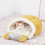 Cozy Cave Cat Bed: Arctic Velvet Game Console - Dog Hugs Cat