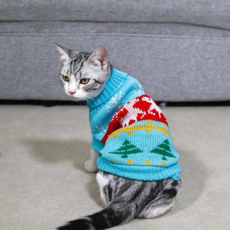 Cozy Christmas Pet Sweater: Festive Knitted High Collar Clothes For Dogs And Cats - Dog Hugs Cat